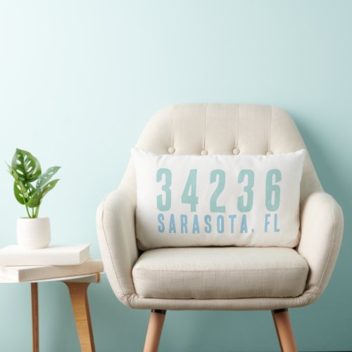 Zip Code Pillow with City and State Coastal Blues