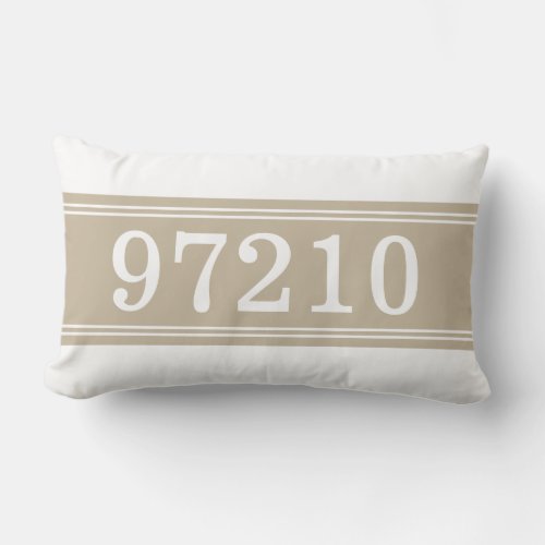 Zip Code Tan White New Home Housewarming Lumbar Pillow