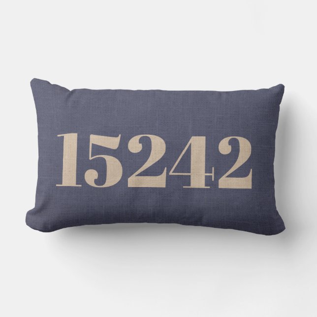 ZIP Code Throw Pillow Navy Blue and Tan (Front)