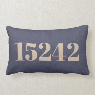 ZIP Code Throw Pillow Navy Blue and Tan