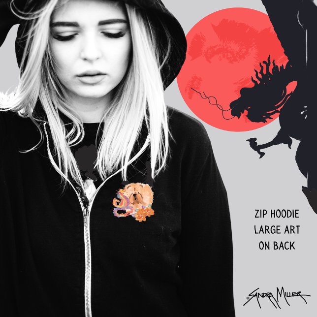 ZIP FRONT HOODIE YEAR OF THE DRAGON - CHOW DOG (Zippered hoodie has small artwork on front and large art on back)