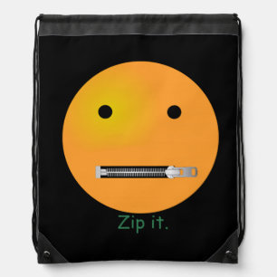 Zip It Happy Face - Black Background Drawstring Bag