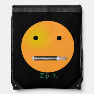 Zip It Happy Face - Black Background Drawstring Bag