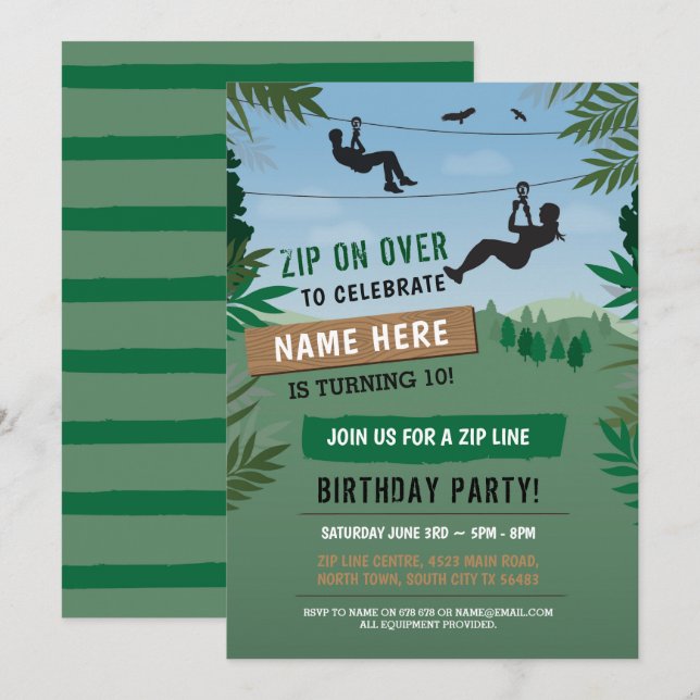 Zip Line Birthday Adventure Park Outdoor Invite (Front/Back)