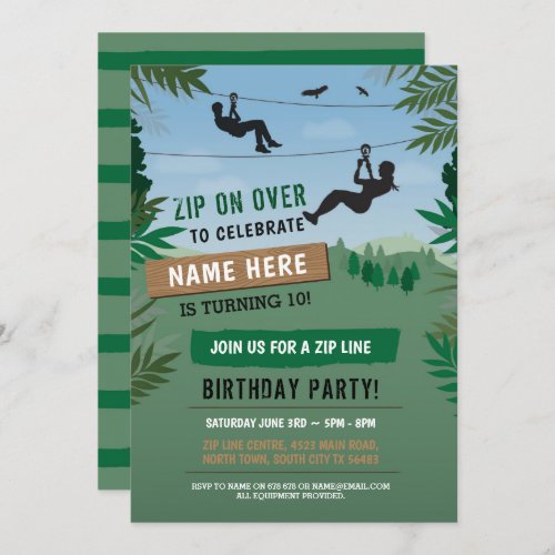 Zip Line Birthday Adventure Park Outdoor Invite