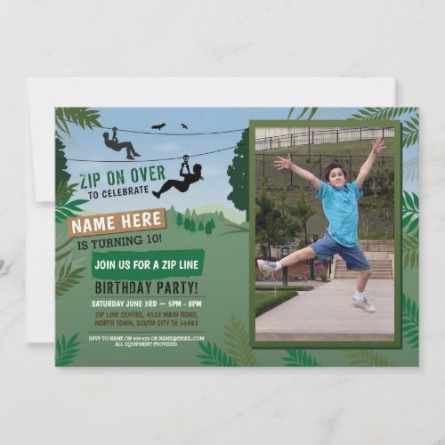 Zip Line Birthday Adventure Park Outdoor Photo Invitation