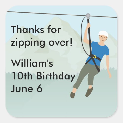 Zip Line Lining Birthday Favor Square Sticker