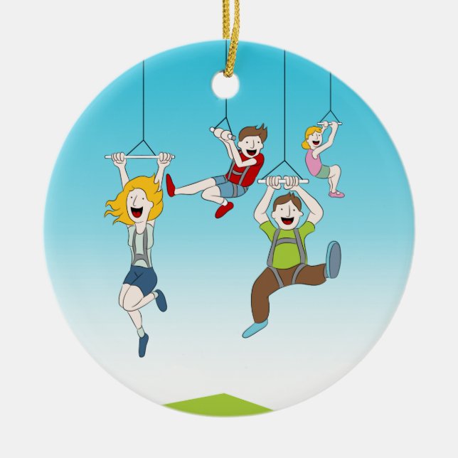 Zip Line Riders Ceramic Ornament (Front)