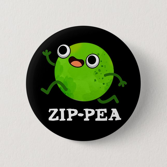 Zip-pea Funny Zippy Pea Pun Dark BG Button (Front)