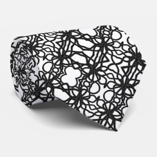 Zip Tied Black On White Curvy Symmetrical Pattern Neck Tie