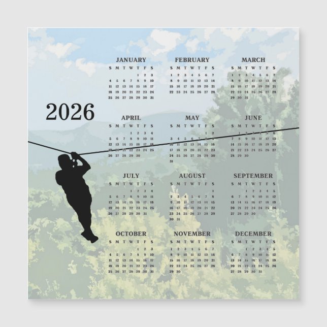 Zipline Adventure 2026 Calendar Magnetic Card (Front)