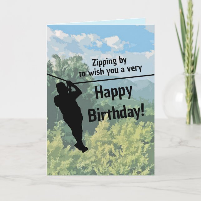 Zipline Adventure Birthday Greeting Card (Front)