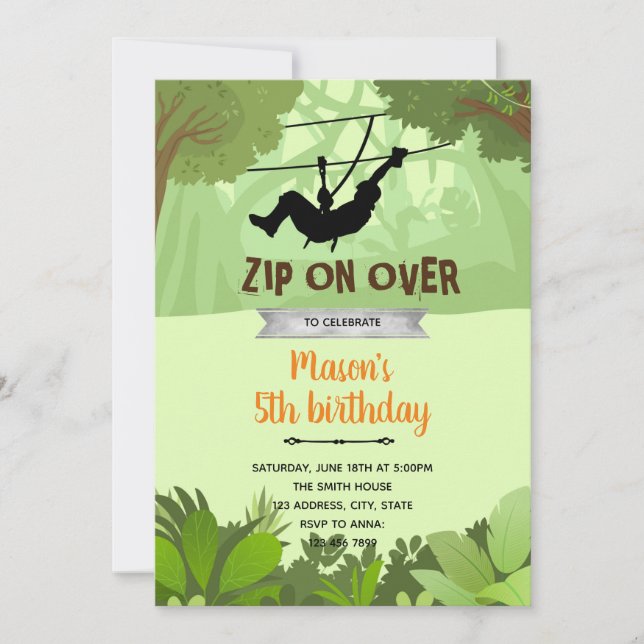 Zipline boy birthday invitation (Front)