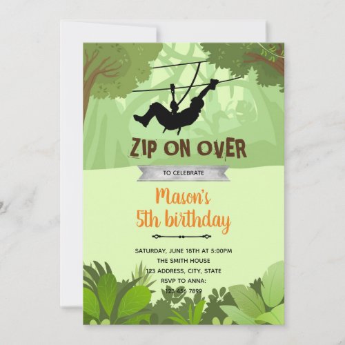 Zipline boy birthday invitation