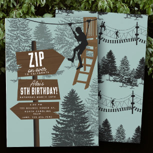 Zipline Rope Course Outdoor Park Adventure Bday Invitation