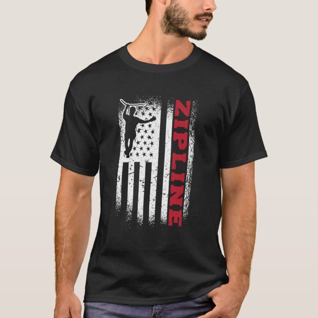 Zipline Usa American Flag 4Th Of July Zipliner T-Shirt (Front)
