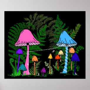 Ziplining Colorful Mushrooms Poster