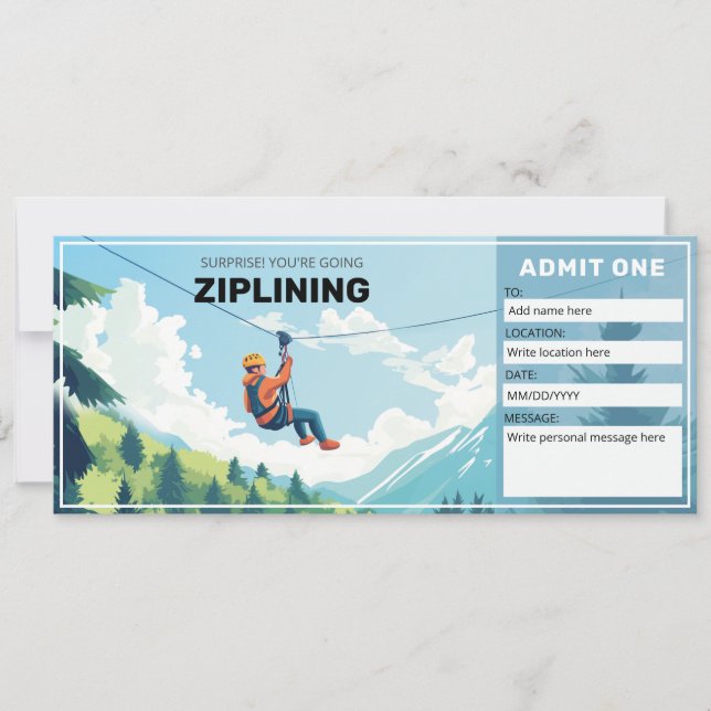 Ziplining Gift Certificate, Zipline Ticket Invitation (Front)