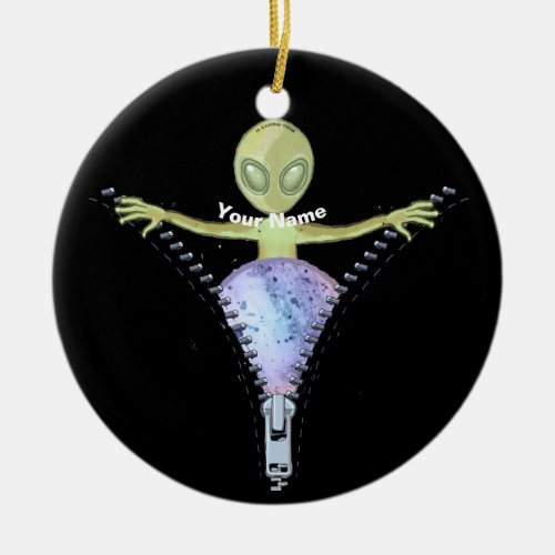 Zipper Alien custom name  Ceramic Ornament