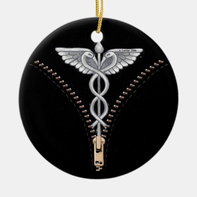 Zipper Caduceus Ceramic Ornament (Front)