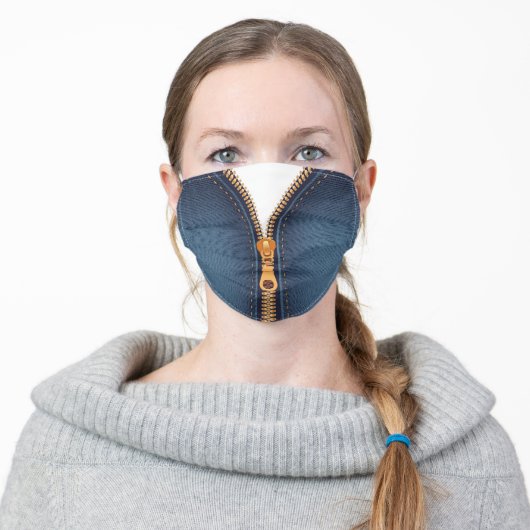 Zipper faux denim fashion adult cloth face mask (Worn)