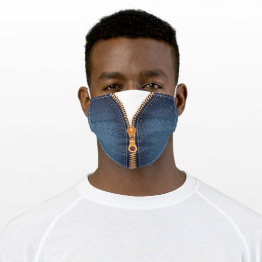 Zipper faux denim fashion adult cloth face mask (Worn)