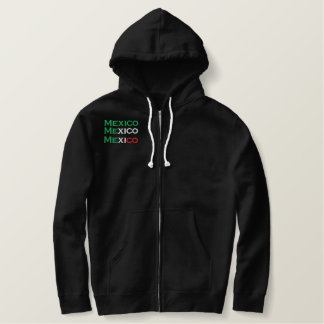 Zipper, Mexico, tri-color embroidery Embroidered Hoodie