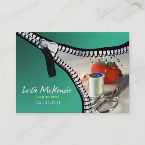 "Zipper" - Sewing, Dressmaker, Seamstress, Tailor Business Cards