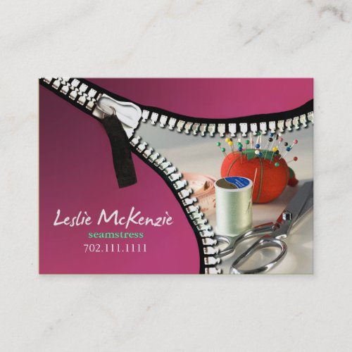 "Zipper" - Sewing, Dressmaker, Seamstress, Tailor Business Cards