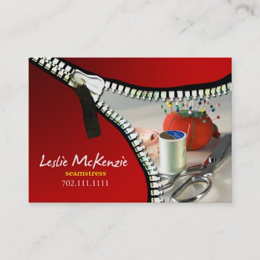 Customizable "Zipper" - Sewing, Dressmaker, Seamstress, Tailor Business Card Templates