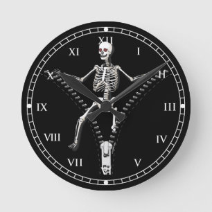 Zipper Skeleton Round Clock