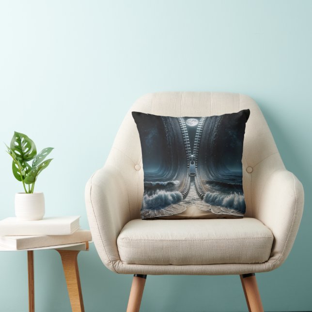 Zipper Unzipping Moonlit Ocean Throw Pillow (Chair)