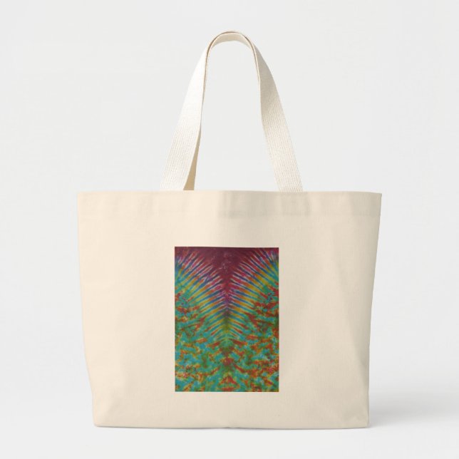 Zipper V-Pattern Tie Dye Stripes Large Tote Bag (Front)