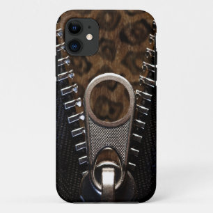 Zippered Leopard Print Fur iPhone 11 Case