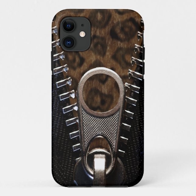 Zippered Leopard Print Fur Case-Mate iPhone Case (Back)