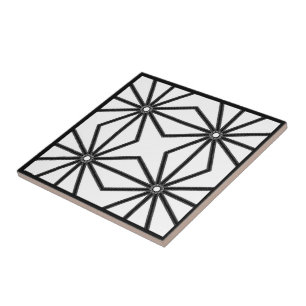 Zippered Twelve Times Black On White Symmetrical Ceramic Tile