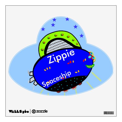 Zippie Spaceship Smiling Blue Fish UFO Wall Decal