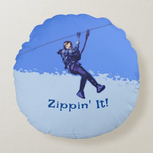 Zippin It _ Zipline Rider Round Pillow