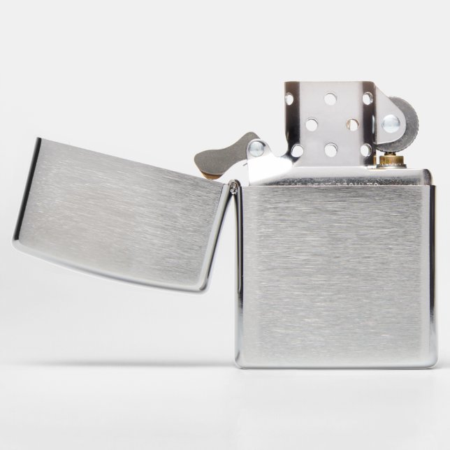 ZIPPO Brushed Chrome Pocket Lighter Add Photo Art (Opened)