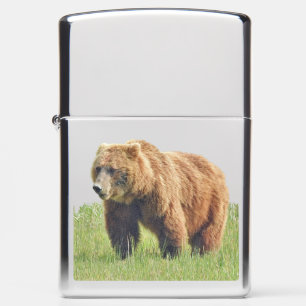 Zippo High Polish Chrome Lighter w/ grizzly bear