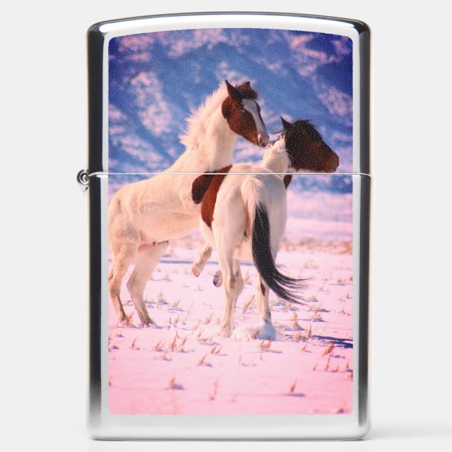 Zippo High Polish Chrome Pocket Lighter W/ HORSES (Front)