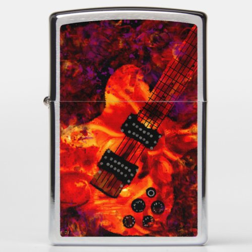 Zippo Lighter _ Electric Guitar on Fire Red Black