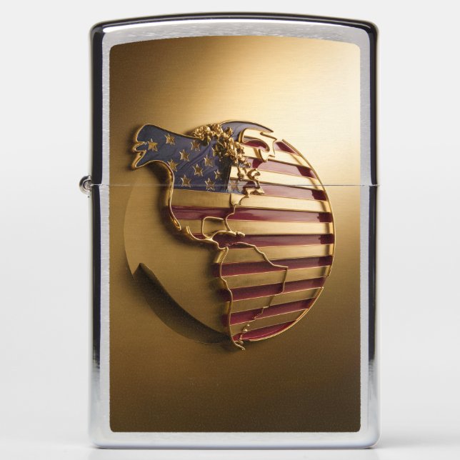 Zippo Lighter Engraved with Gold Map of America #1 (Front)