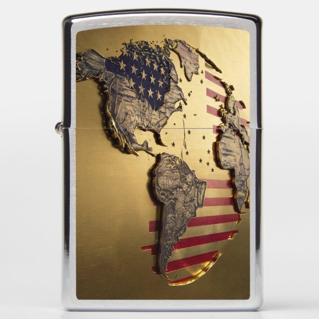 Zippo Lighter Engraved with Gold Map of America #2 (Front)