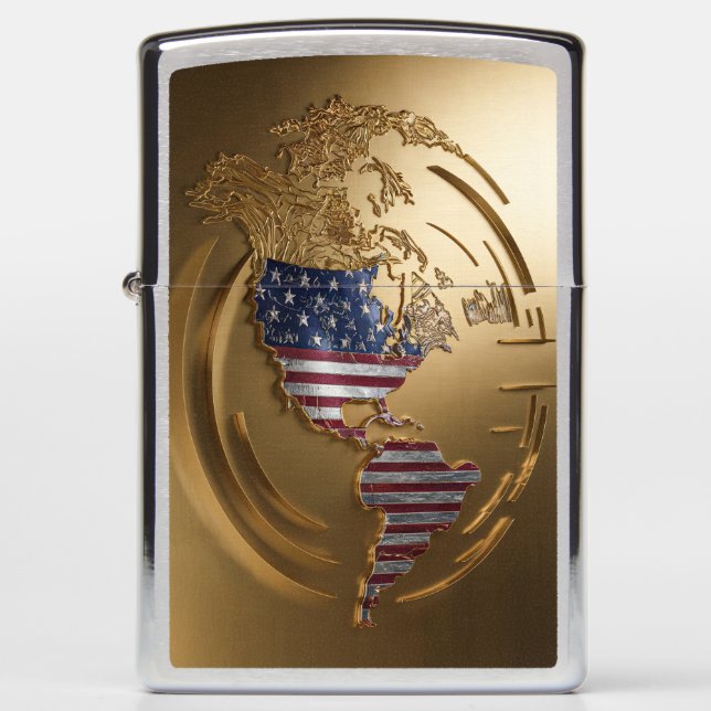 Zippo Lighter Engraved with Gold Map of America #3 (Front)