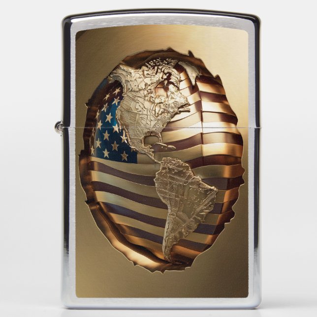 Zippo Lighter Engraved with Gold Map of America #5 (Front)