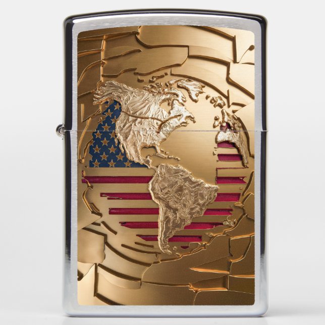 Zippo Lighter Engraved with Gold Map of America #6 (Front)