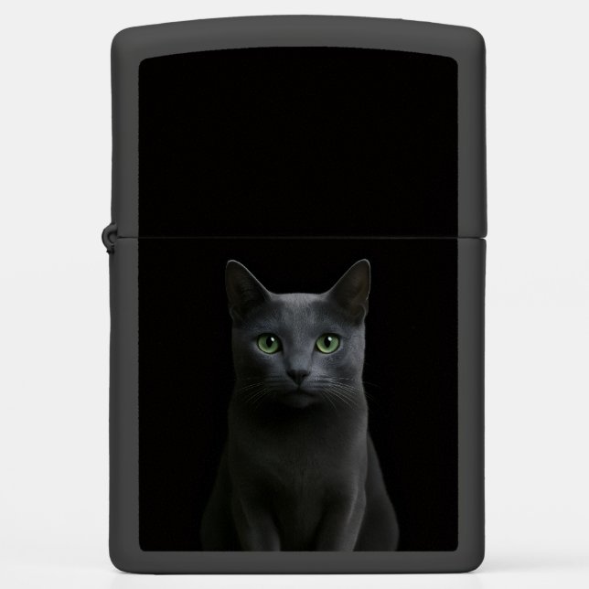 Zippo lighter with awesome Russian Blue Cat (Front)