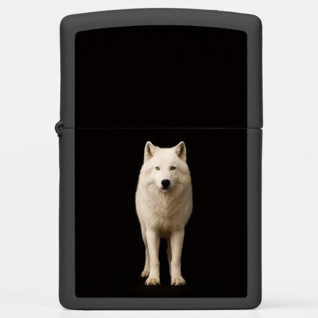 Zippo lighter with Elegant Ivory Arctic Wolf (Front)