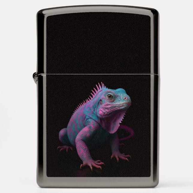 Zippo lighter with Funny Pink Iguana (Front)